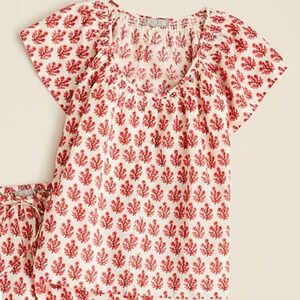 J. Crew Linen Cotton Flutter Sleeve Pajama Top in Floral Print Red Cream Size XS